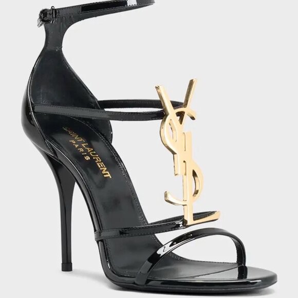 Saint Laurent Cassandra YSL Medallion Strappy Stiletto Sandals | Size 37.5 / 7.5 - Picture 2 of 11
